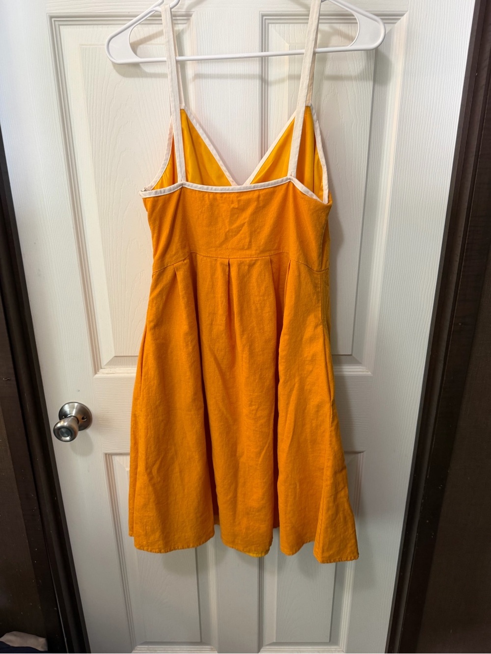 Boho Sunshine Linen Blend Mustard Orange Resort Spaghetti Strap Mini Dress Sz 8 - Picture 4 of 7